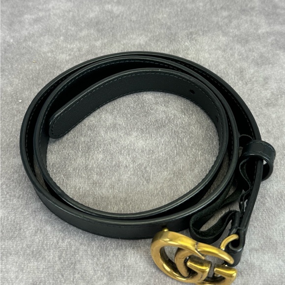 Authentic Gucci Black Leather Slim GG Marmont Belt 409417 75/30 - Picture 4 of 11